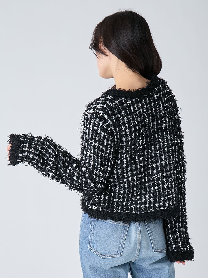 LILY BROWN「[L.B CANDY STOCK]ラメリボンニットジャケット」|ノーカラージャケット|