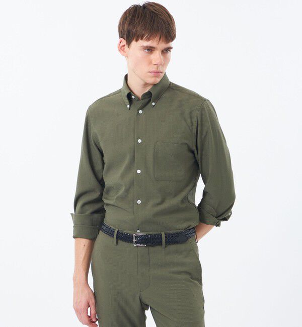 MACKINTOSH PHILOSOPHY「【予約販売】【WEB&一部店舗限定】トロッター スクエアボタンダウン長袖シャツ  サッカーストライプ」|シャツ・ブラウス|グリーン