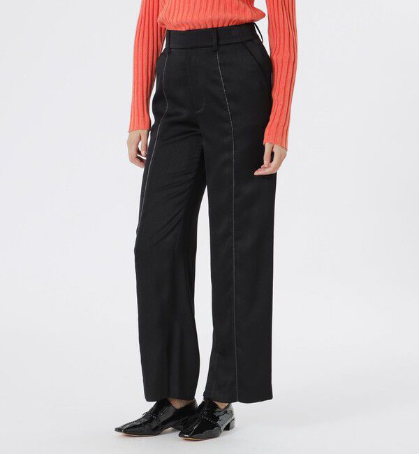  「サテンストレートパンツ」|スラックス|ブラック