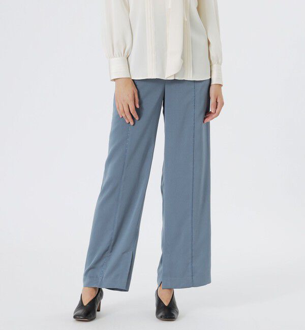  「サテンストレートパンツ」|スラックス|サックスブルー