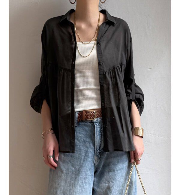 Lbc with Life「コットンボイルギャザーブラウス」|シャツ・ブラウス|チャコール