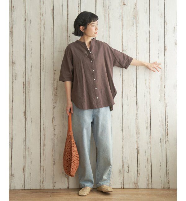 Lbc with Life「リネンコットン5分袖シャツ」|シャツ・ブラウス|