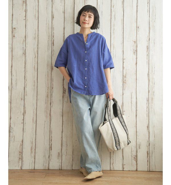 Lbc with Life「リネンコットン5分袖シャツ」|シャツ・ブラウス|