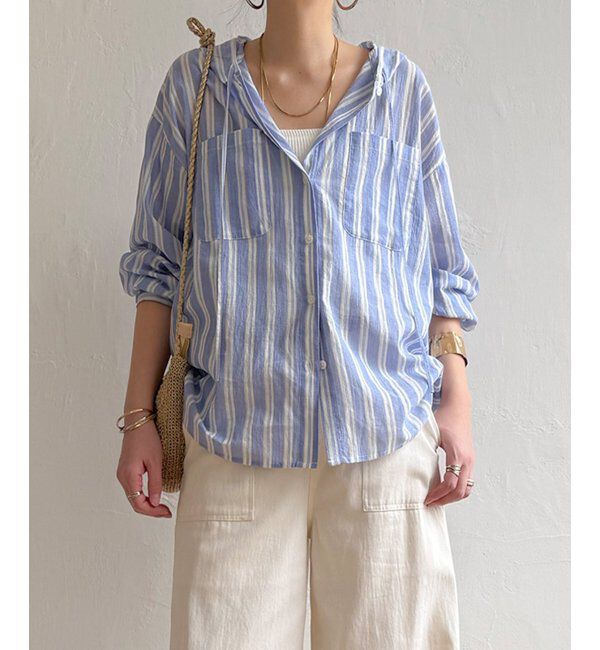 Lbc with Life「ラティスボイルフードシャツ」|シャツ・ブラウス|ストライプ