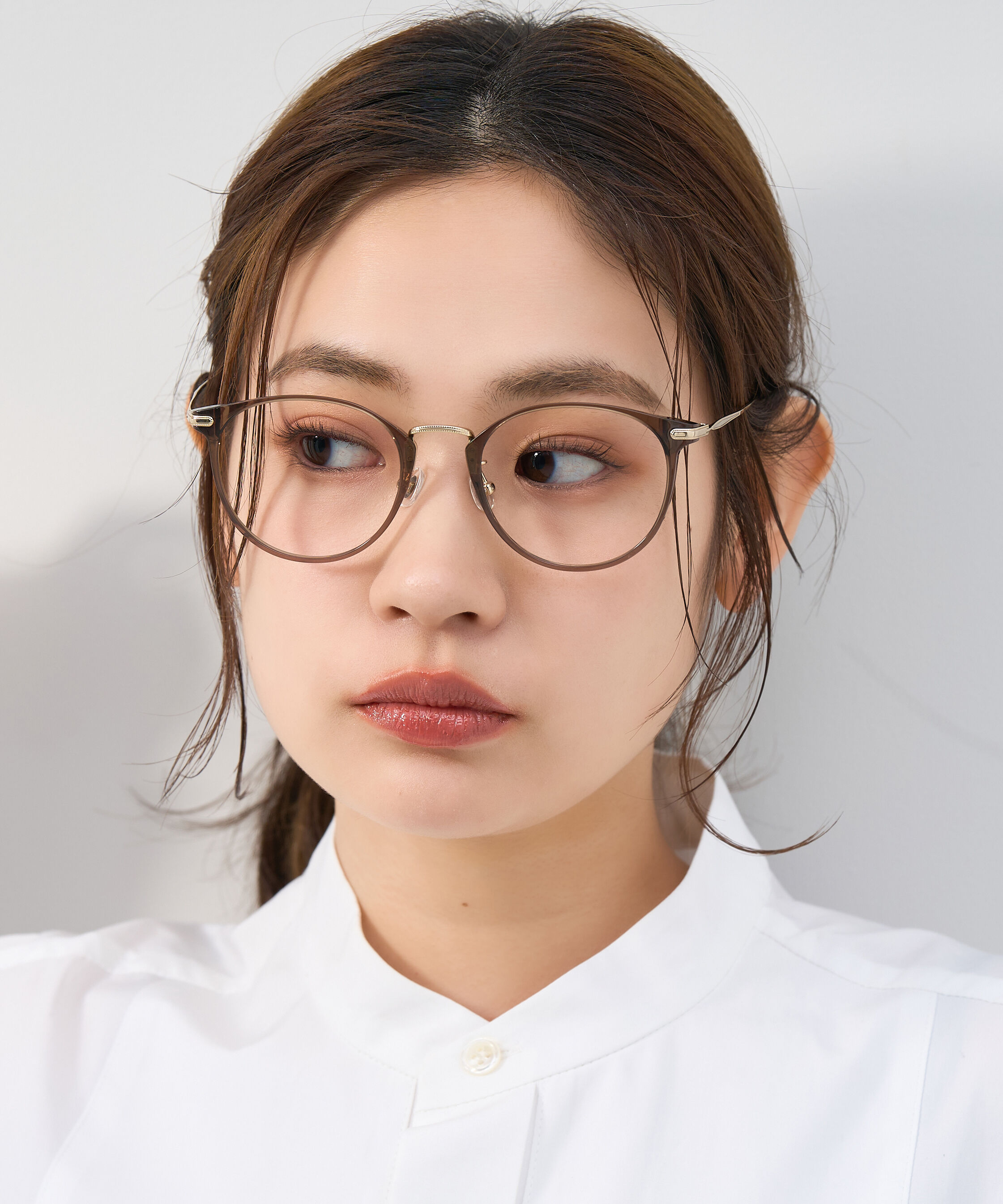  「ボストン型 軽量 メガネ｜ 軽量素材&times;チタン 大人可愛いメガネフレーム レンズ交換券付き」|メガネ|ブラウン