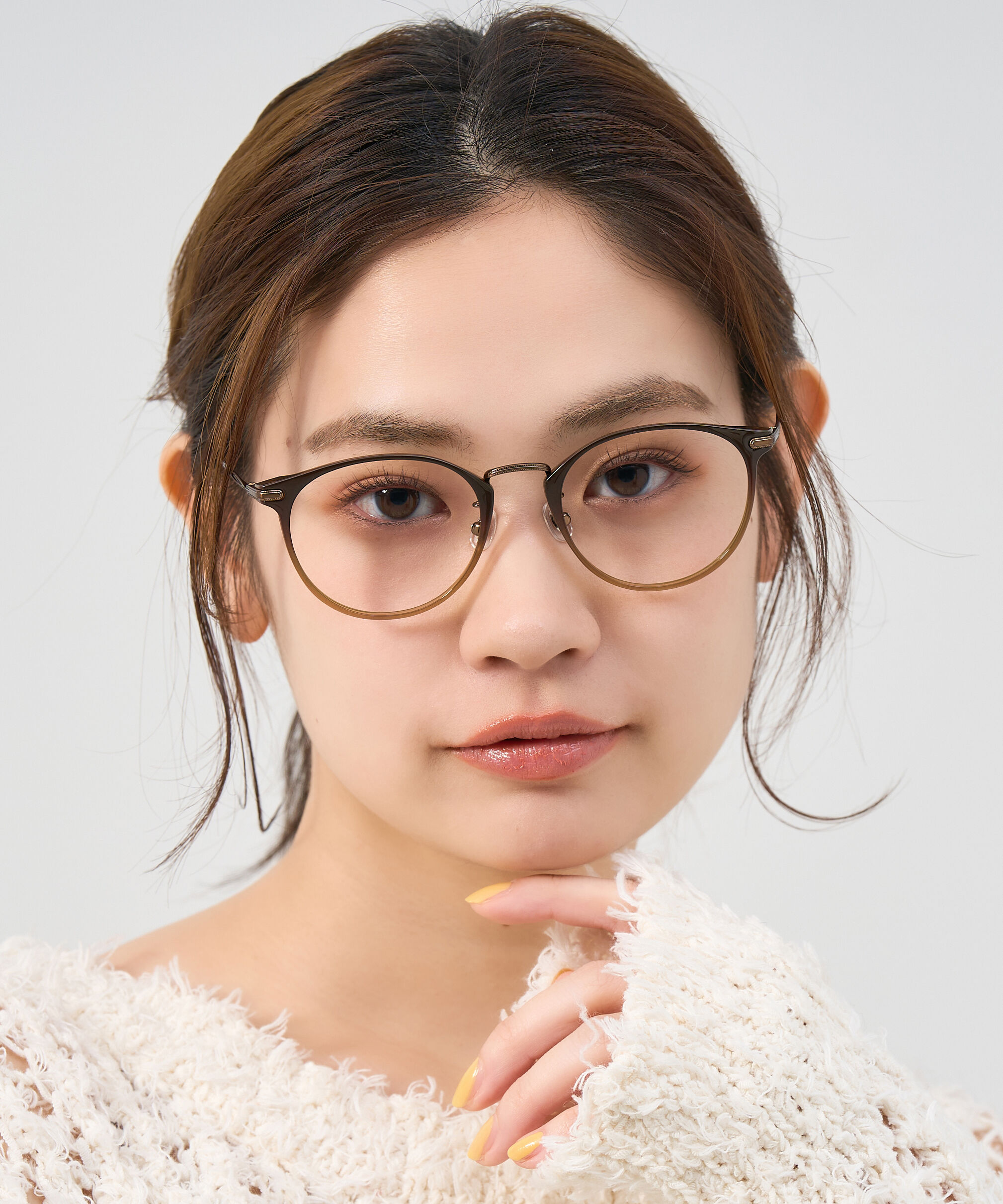  「ボストン型 軽量 メガネ｜ 軽量素材&times;チタン 大人可愛いメガネフレーム レンズ交換券付き」|メガネ|ブラウン系その他1