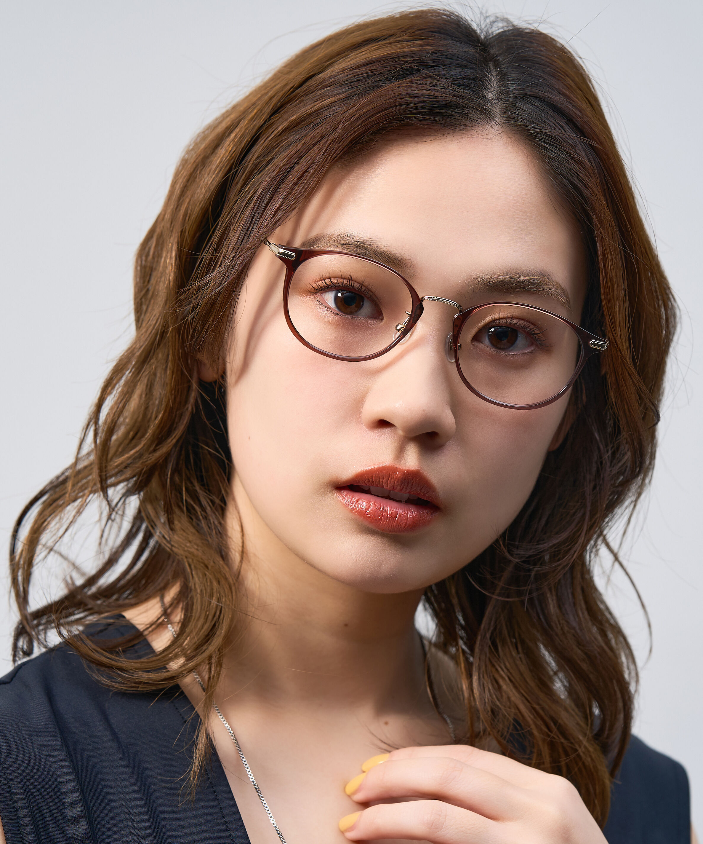  「ボストン型 軽量 メガネ｜ 軽量素材&times;チタン 大人可愛いメガネフレーム レンズ交換券付き」|メガネ|ブラウン