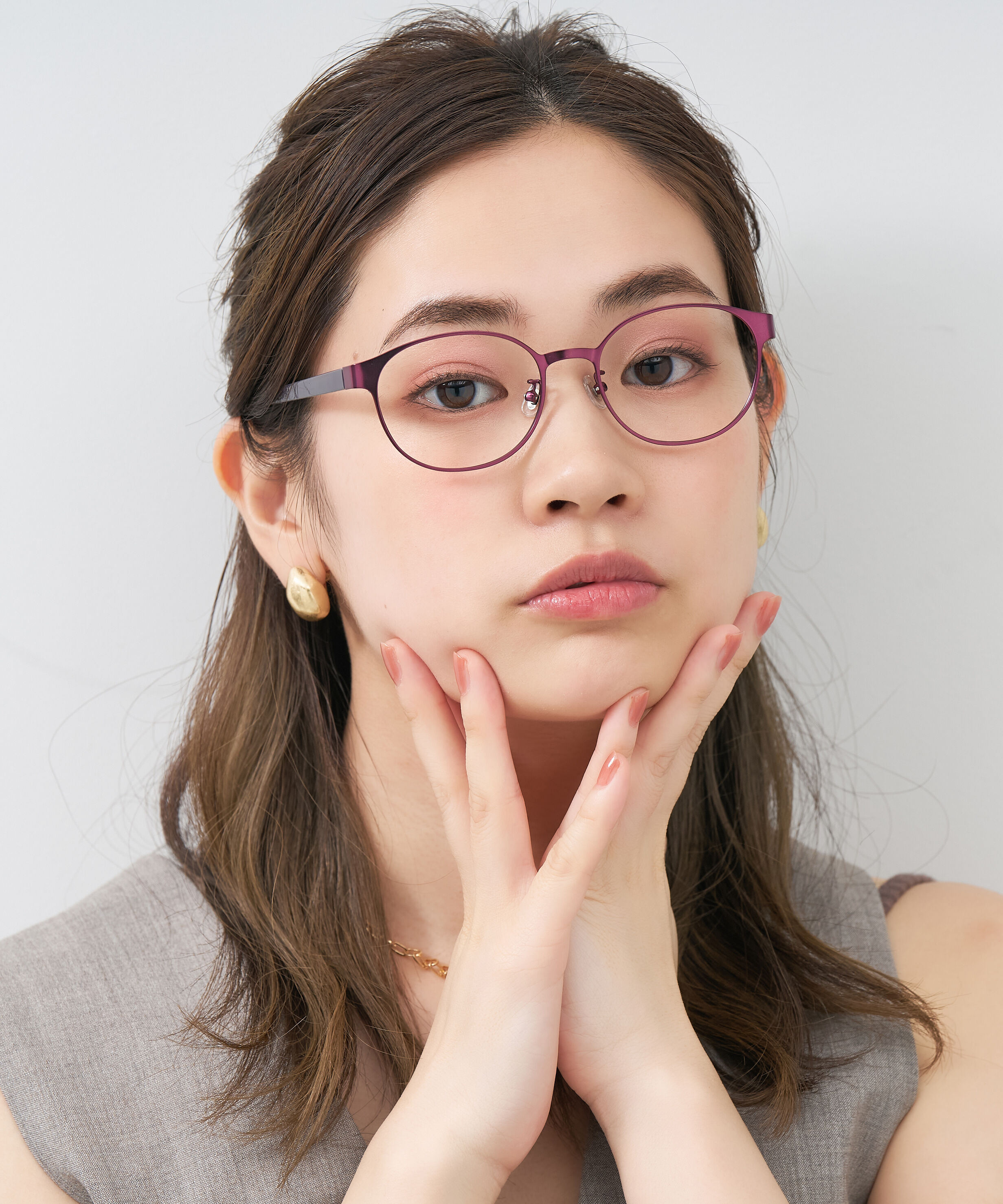  「ボストン型 大きめサイズ メガネ｜小顔効果 メタル&times;プラスチック 黒縁 レオパード柄 レンズ交換券付き」|メガネ|パープル