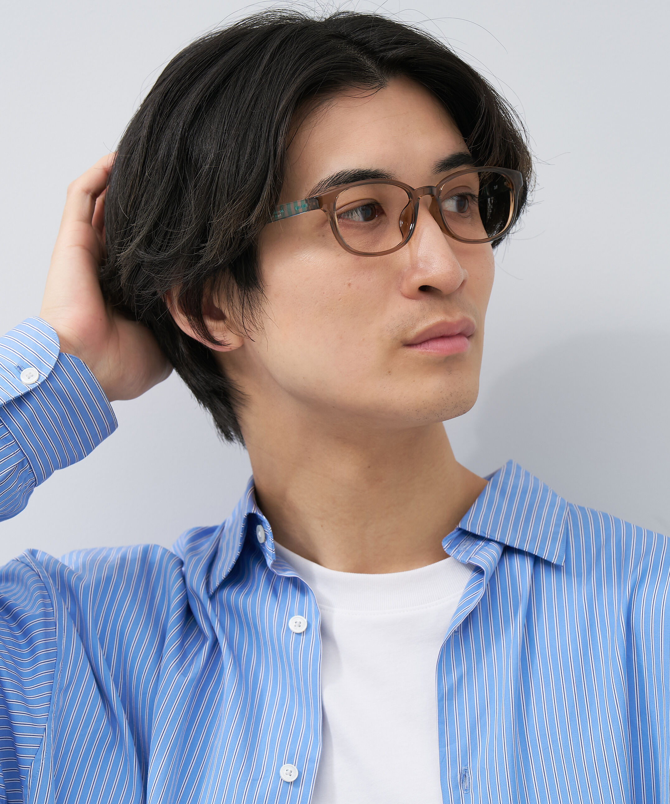  「【アウトレット価格】ウェリントン型 メガネ｜黒縁 クリア ストライプ レンズ交換券付き」|メガネ|