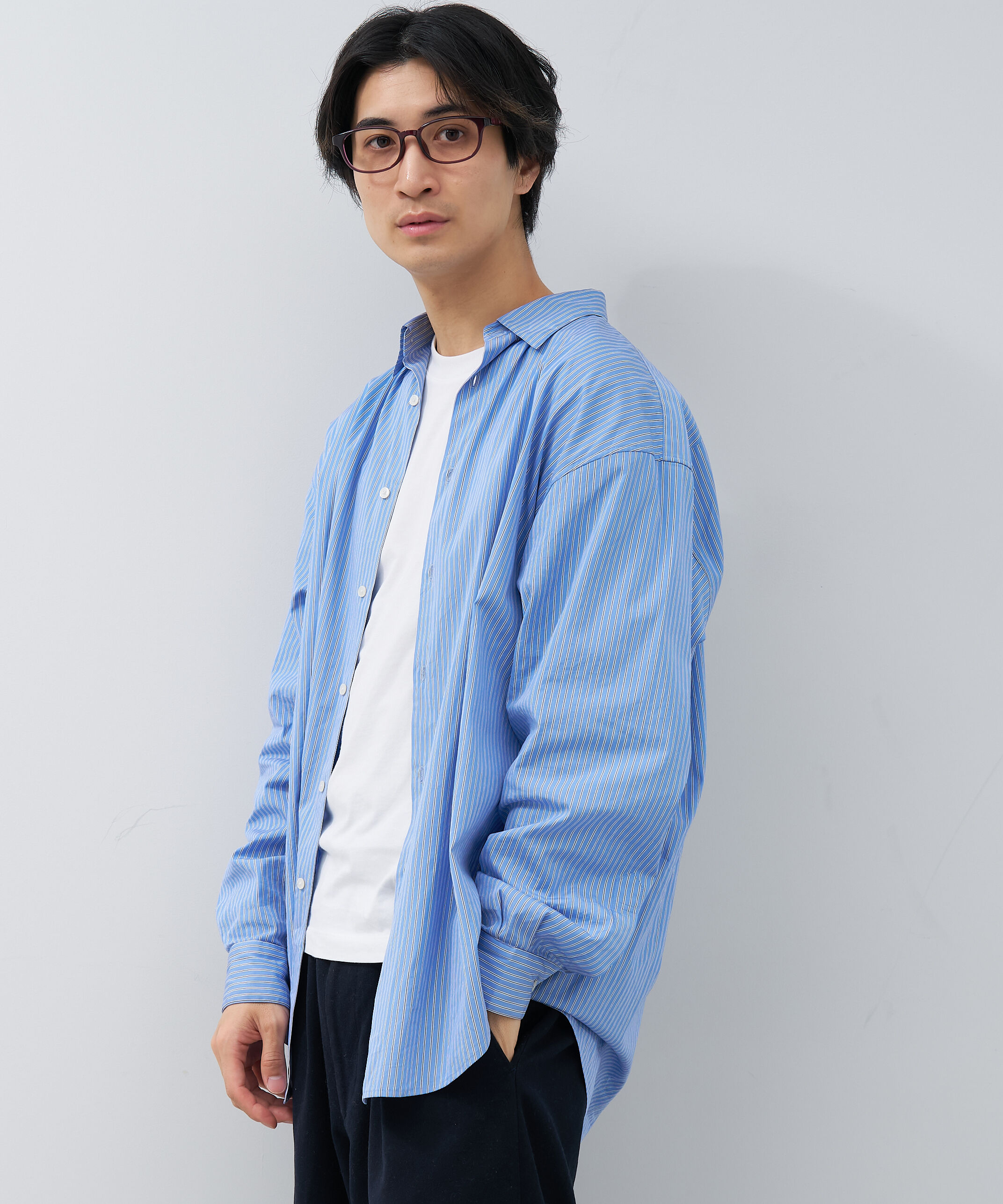  「【アウトレット価格】ウェリントン型 メガネ｜黒縁 クリア ストライプ レンズ交換券付き」|メガネ|