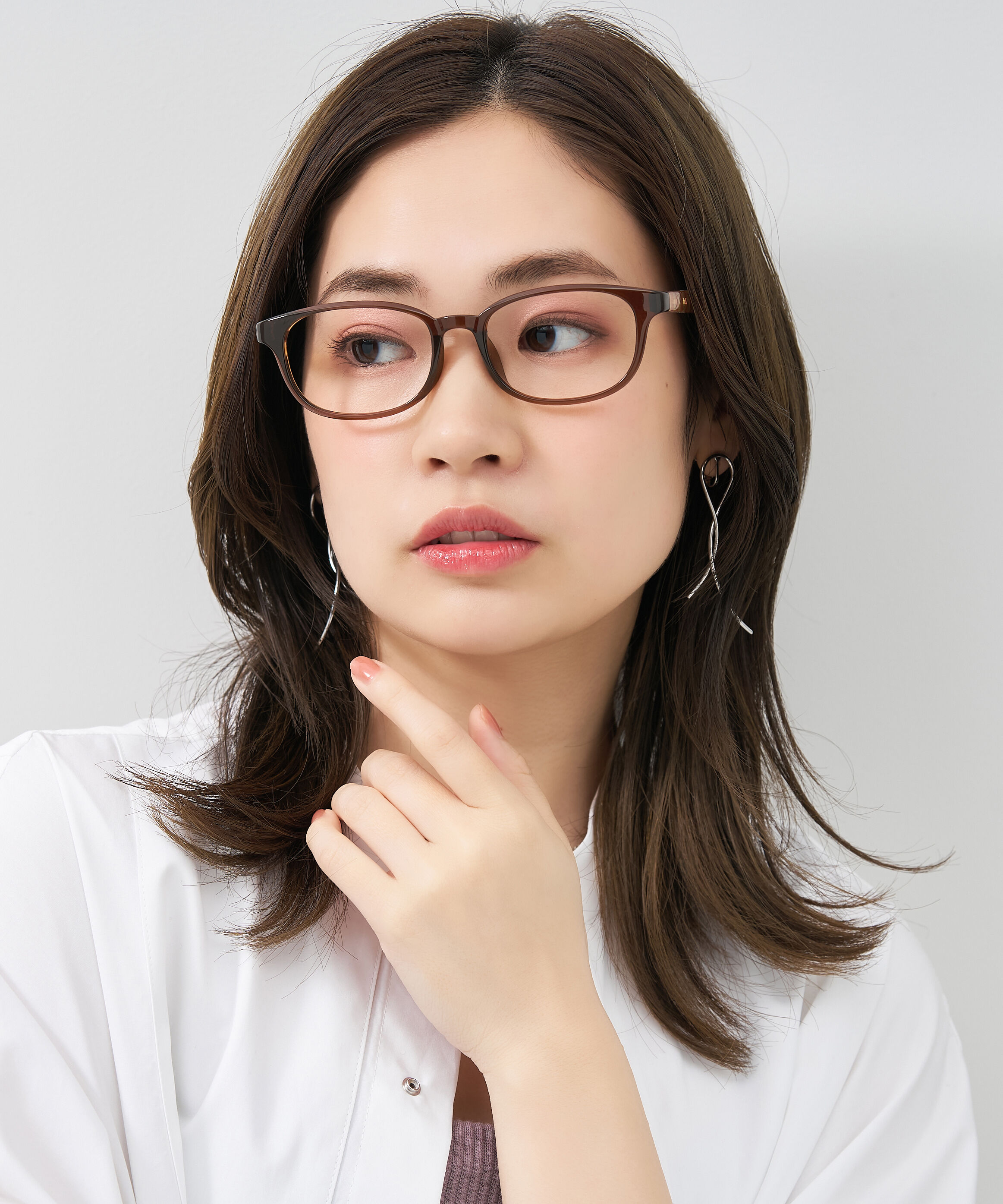  「【アウトレット価格】ウェリントン型 メガネ｜黒縁 クリア ストライプ レンズ交換券付き」|メガネ|ブラウン系その他1