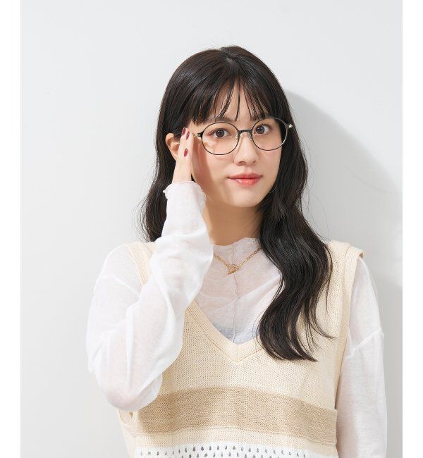  「ラウンド型 メガネ│メタル ズレ落ち防止 レザー調のラバーテンプル｜ レンズ交換券付」|メガネ|