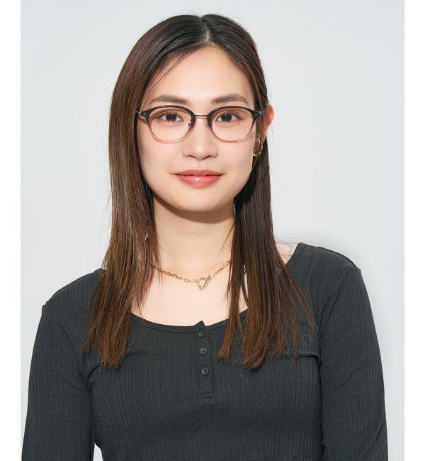  「ウェリントン型 メガネ | コンビネーションフレーム チタン 軽量 レディース 大人可愛い レンズ交換券付」|メガネ|濃ブラウン1