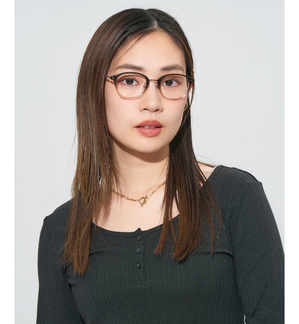  「ウェリントン型 メガネ | コンビネーションフレーム チタン 軽量 レディース 大人可愛い レンズ交換券付」|メガネ|