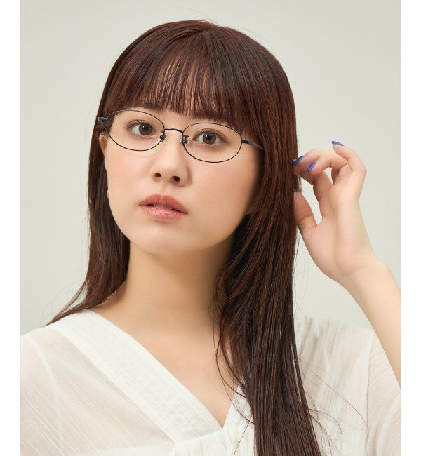  「オーバル型 メガネ 軽量 チタン｜大人可愛い｜伊達メガネ 度付きメガネ｜ビジネス レンズ交換券付」|メガネ|ネイビー3