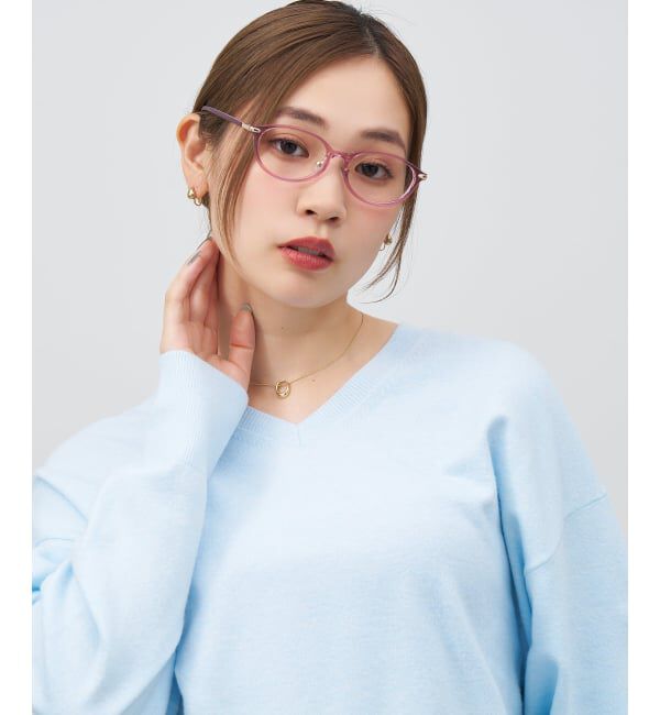  「オーバル型 メガネ | レザー調 ラバーテンプル ズレ落ち防止 眼鏡 伊達・度付き眼鏡  レンズ交換券付」|メガネ|薄パープル