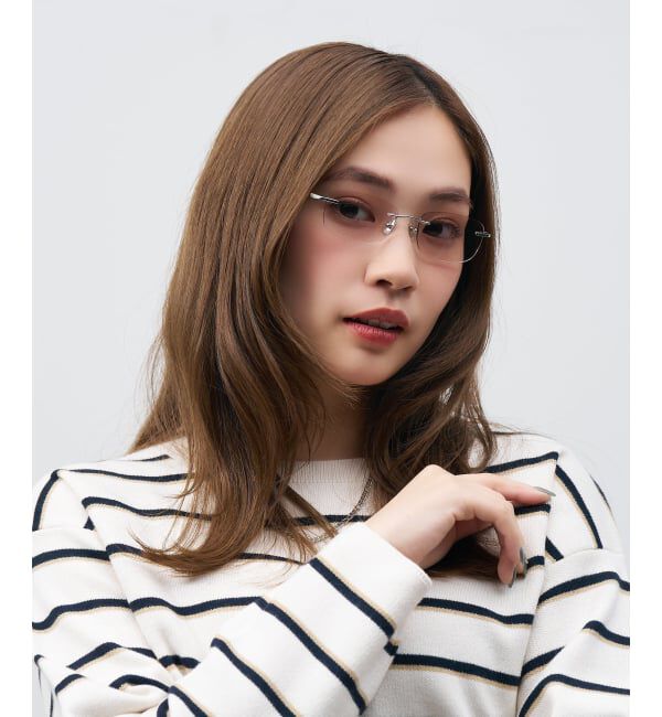  「SUNCUTGlasses/UV100%CUT リムレス 横長 サングラス | チタン [度無し専用] カラー 紫外線対策 UVカット」|サングラス|