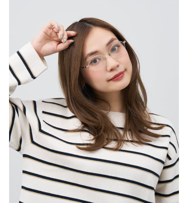  「オーバル ハーフリム メガネ | メタルフレーム 眼鏡 伊達メガネ 度付き 度なし レンズ交換券付」|メガネ|ゴールド