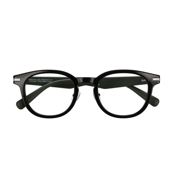  「 ウェリントン型 メガネ | レザー調、ラバーテンプル Zoff  レンズ交換券付 レンズ交換券付」|メガネ|ブラック