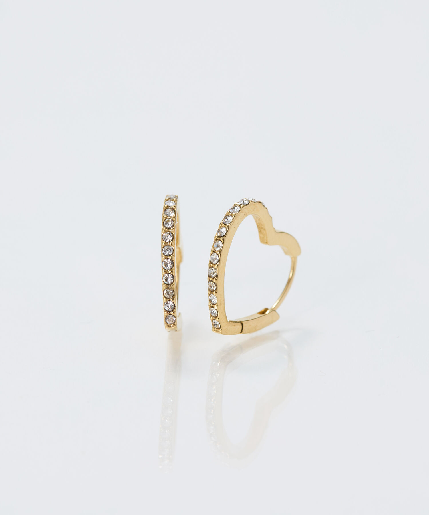 Phoebe「【金属アレルギー対応】ワンタッチライナーハートビジューフープピアス　ゴールド」|ピアス|