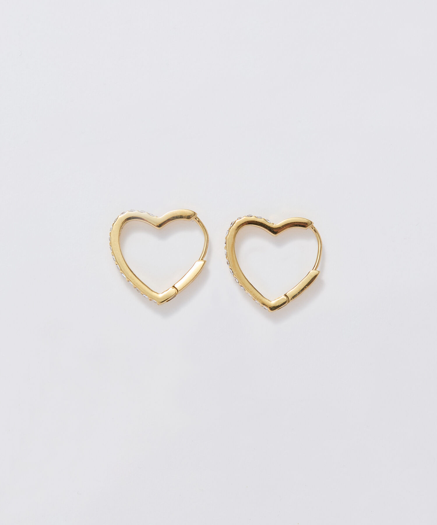 Phoebe「【金属アレルギー対応】ワンタッチライナーハートビジューフープピアス　ゴールド」|ピアス|