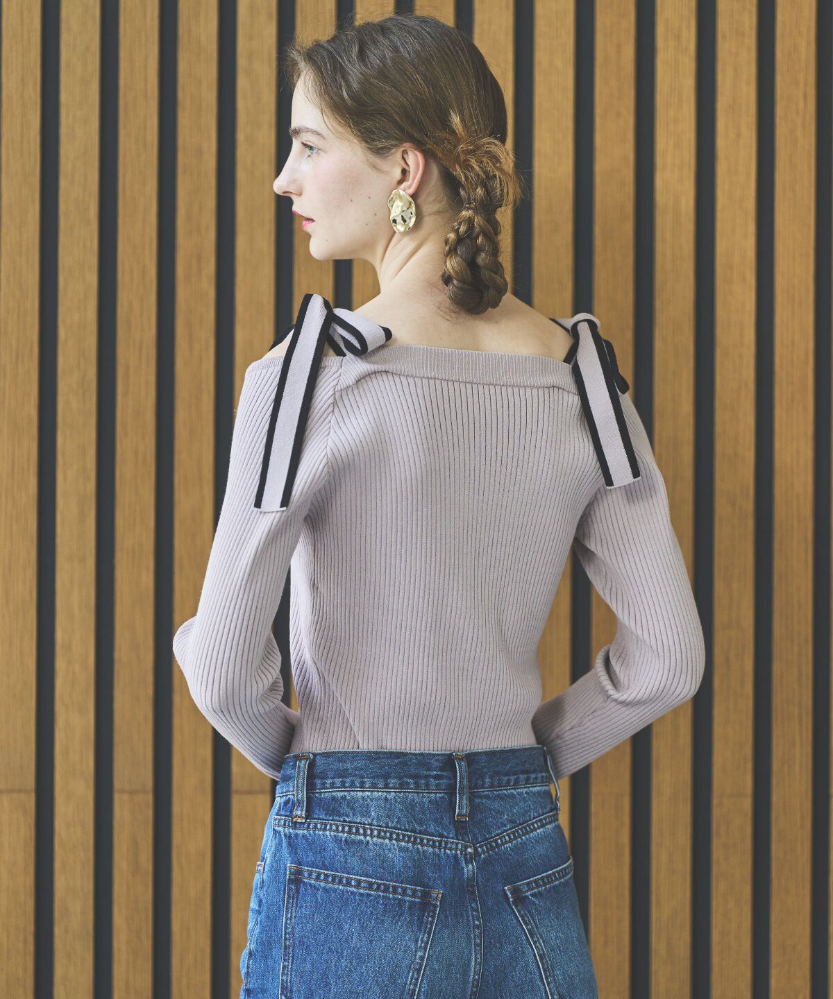 アンドクチュール「配色ショルダーリボンニットプルオーバー」|ニット・セーター|