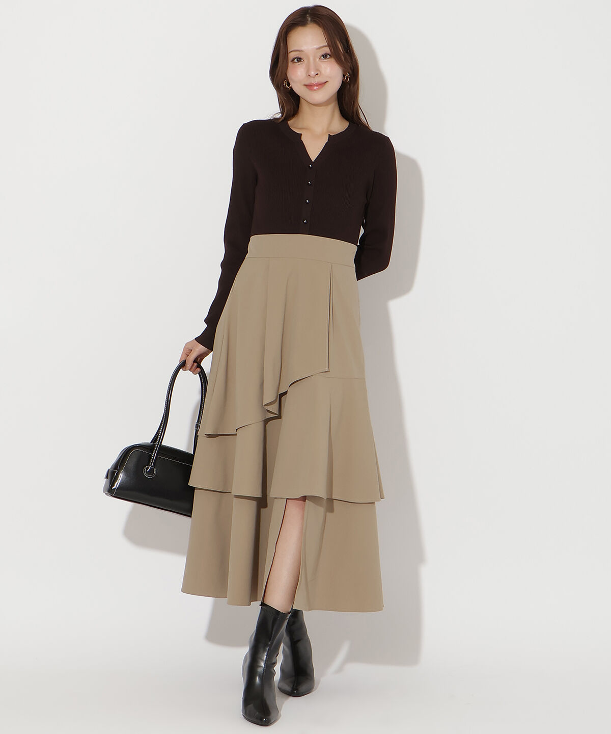 アンドクチュール「イレギュラーヘムドッキングワンピース」|ワンピース|カーキ