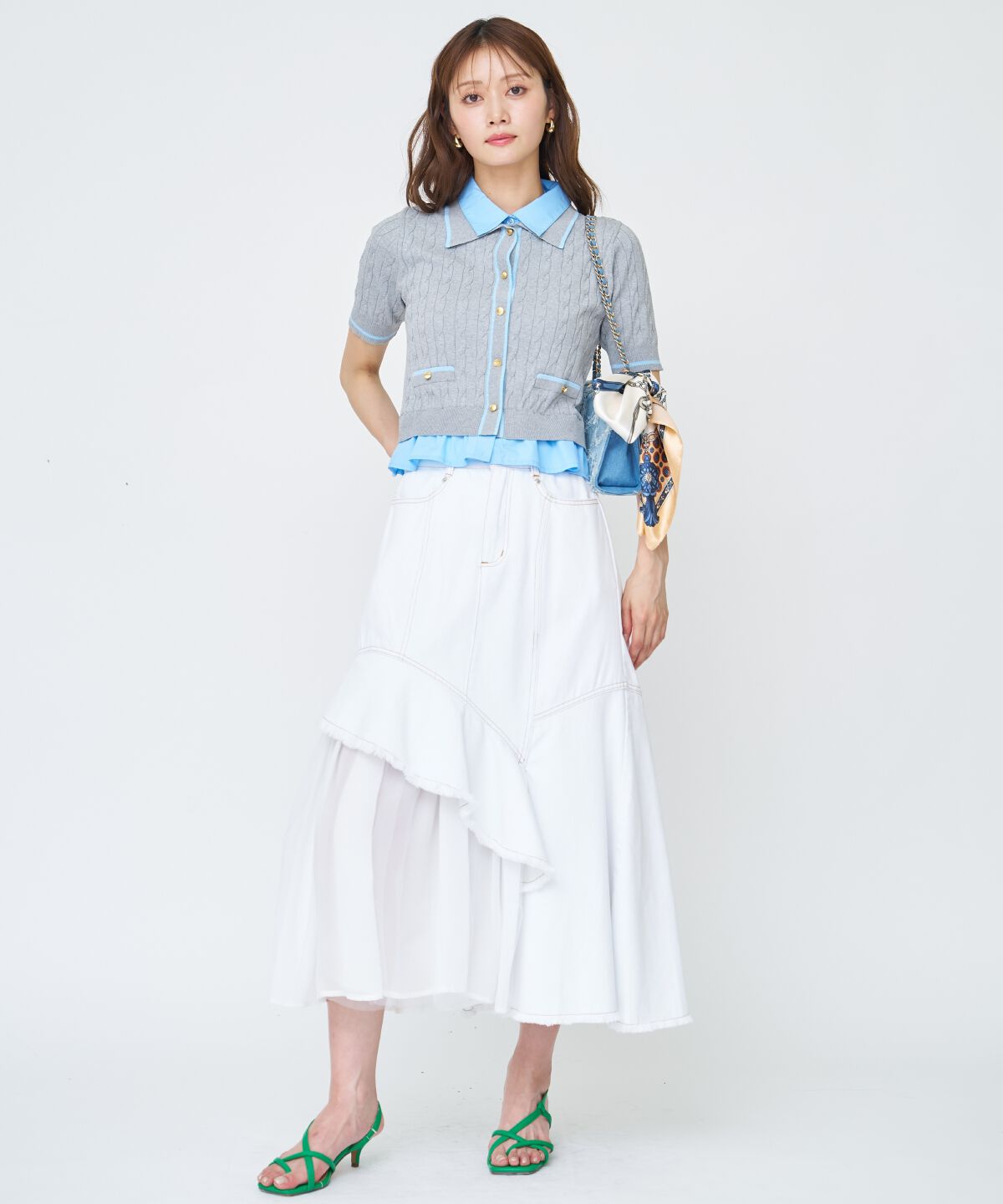 アンドクチュール「配色シャツ襟ペプラムニットプルオーバー」|ニット・セーター|