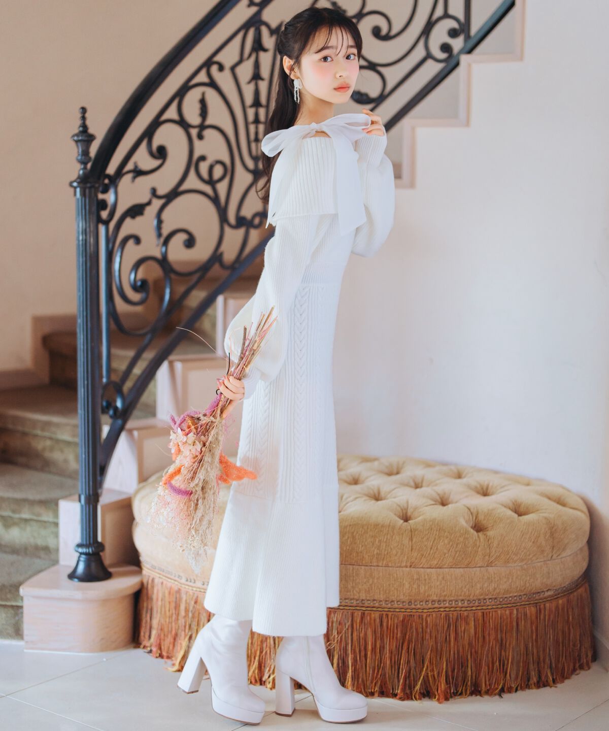 WILLSELECTION「肩リボンケーブルニットワンピース」|ワンピース|