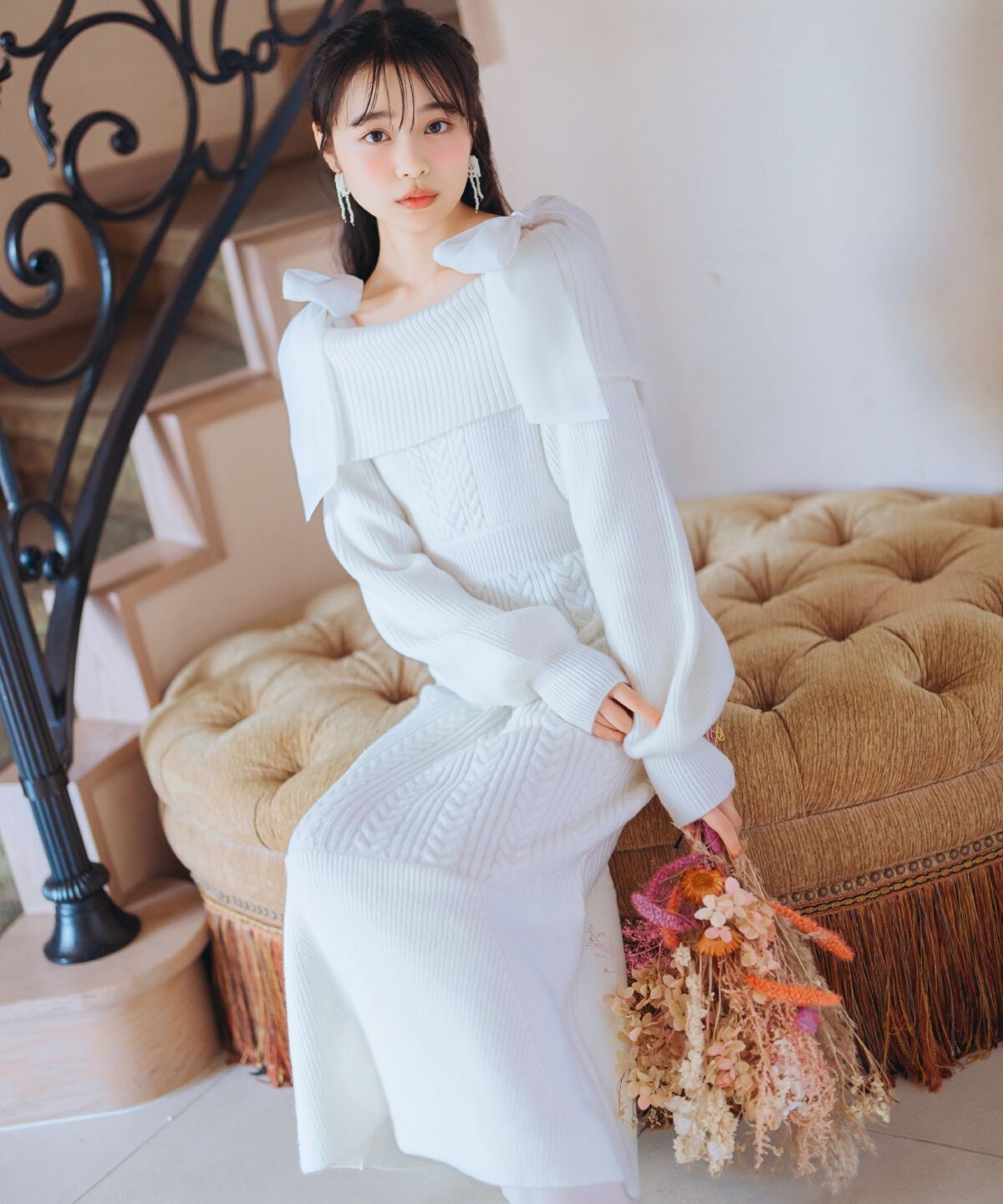 WILLSELECTION「肩リボンケーブルニットワンピース」|ワンピース|