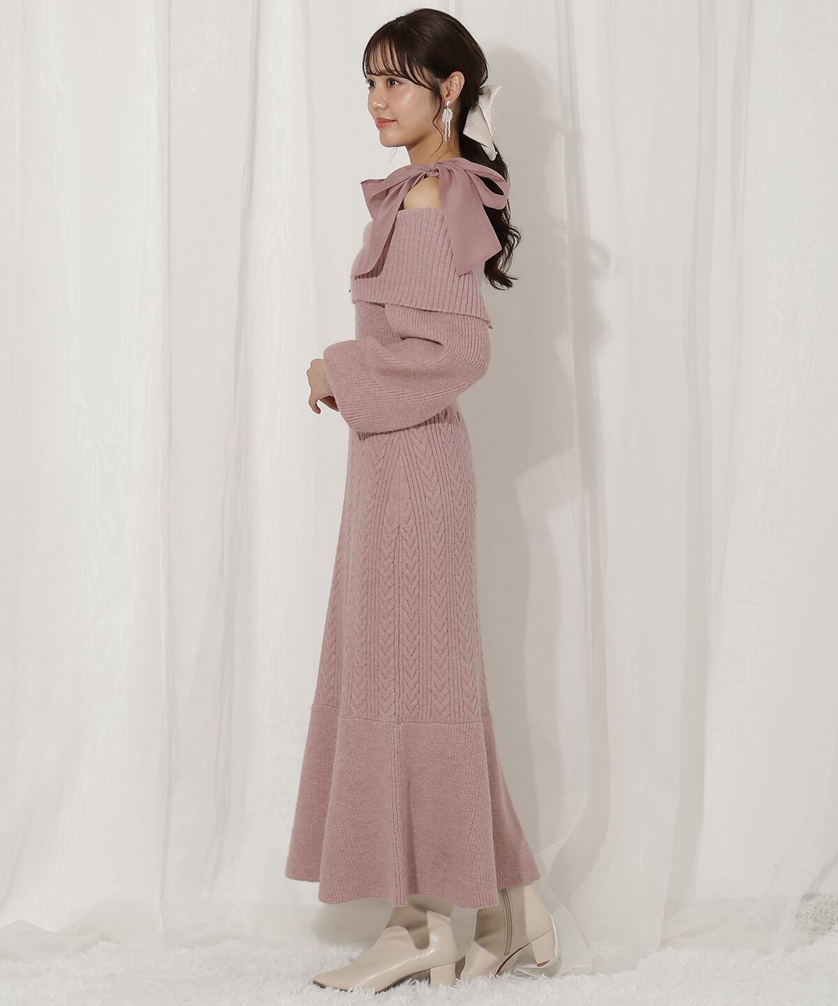 WILLSELECTION「肩リボンケーブルニットワンピース」|ワンピース|