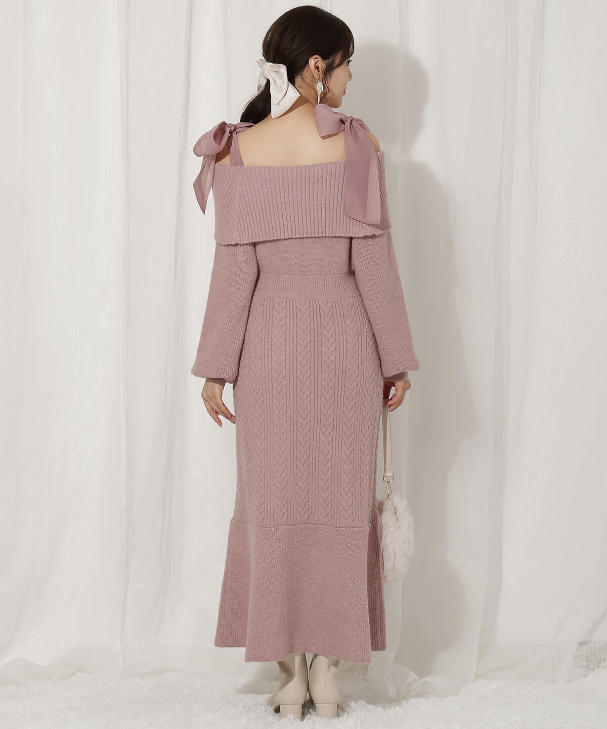 WILLSELECTION「肩リボンケーブルニットワンピース」|ワンピース|