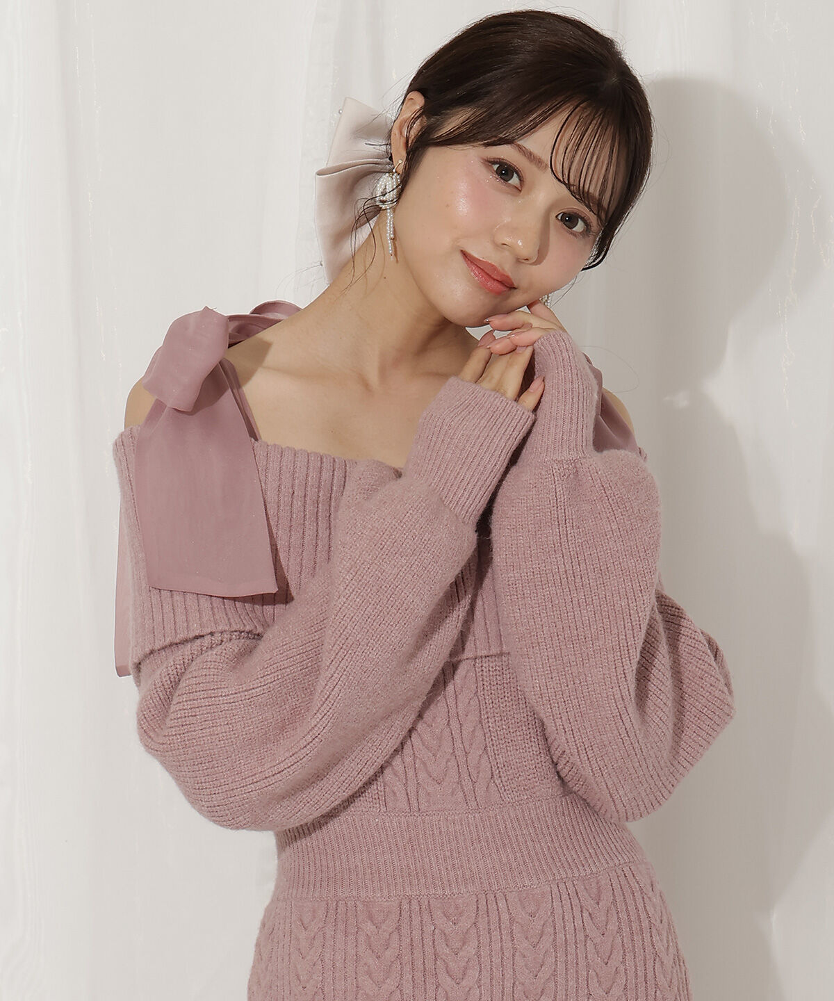 WILLSELECTION「肩リボンケーブルニットワンピース」|ワンピース|