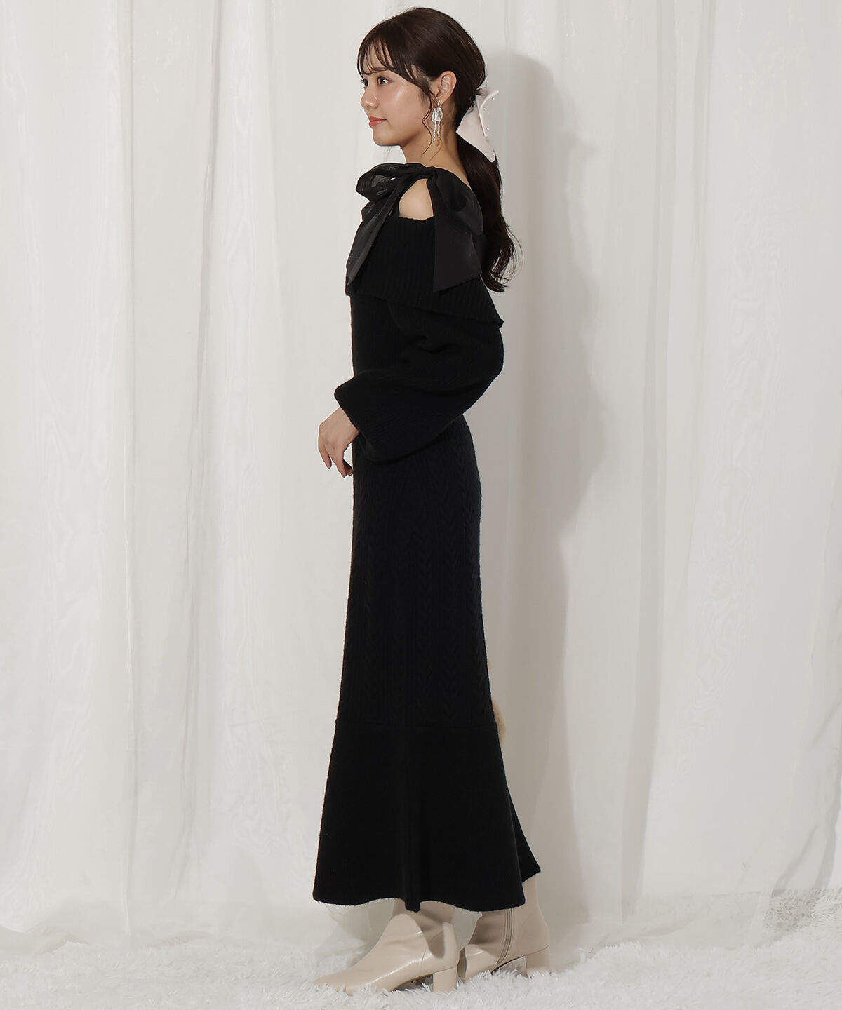 WILLSELECTION「肩リボンケーブルニットワンピース」|ワンピース|