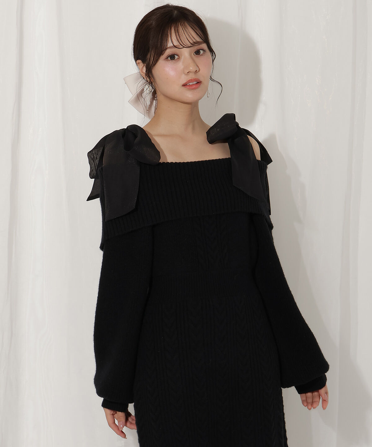 WILLSELECTION「肩リボンケーブルニットワンピース」|ワンピース|