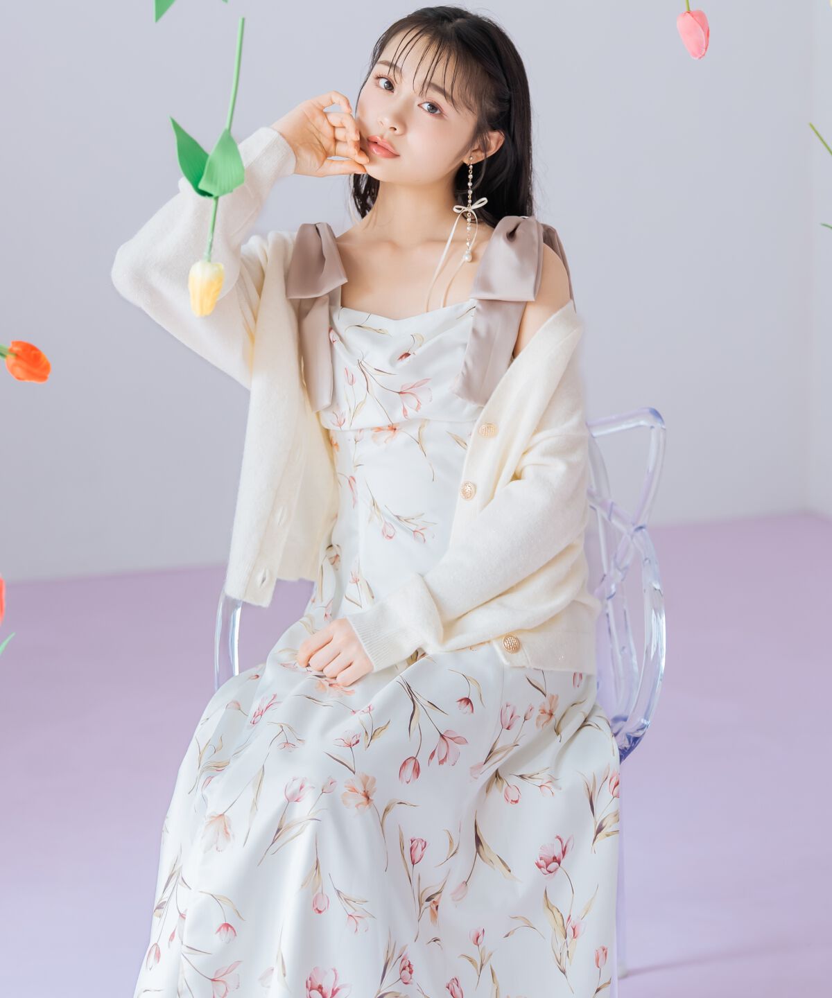 WILLSELECTION「リボンショルダーチューリップフレアワンピース」|ワンピース|