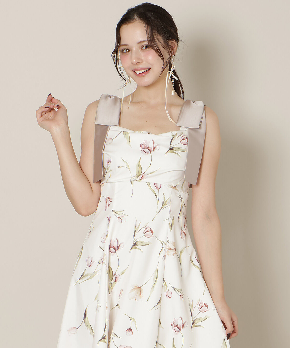 WILLSELECTION「リボンショルダーチューリップフレアワンピース」|ワンピース|