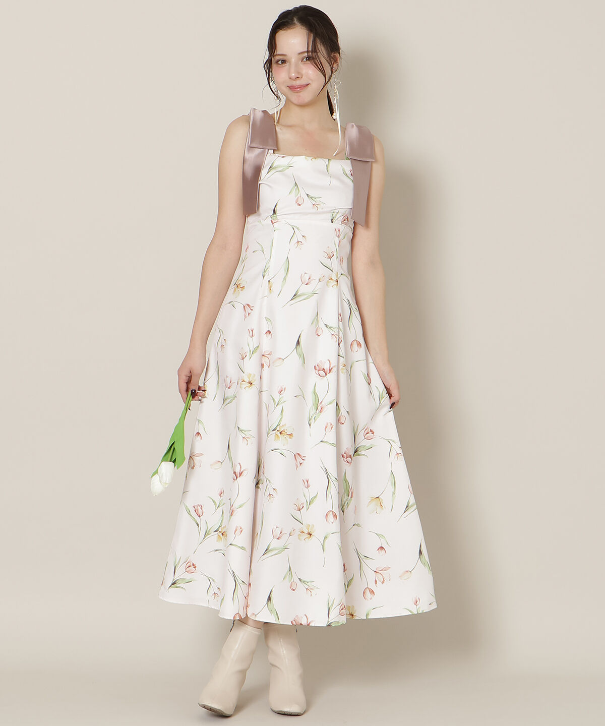 WILLSELECTION「リボンショルダーチューリップフレアワンピース」|ワンピース|