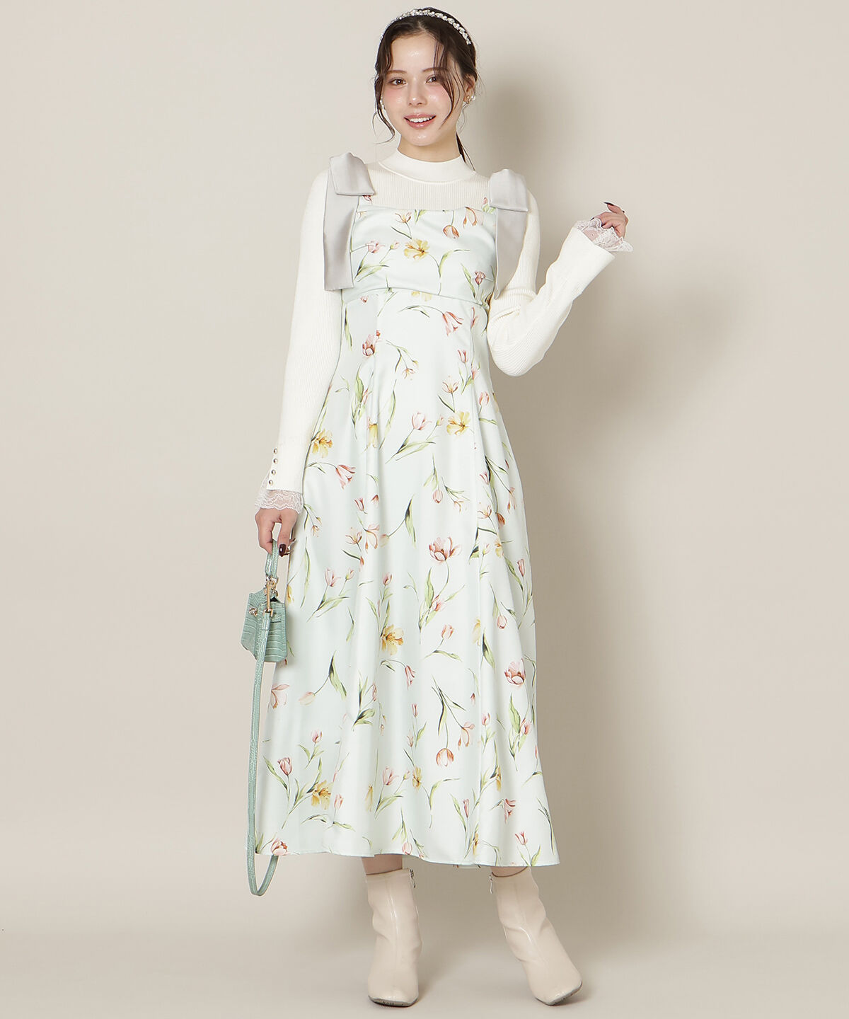 WILLSELECTION「リボンショルダーチューリップフレアワンピース」|ワンピース|