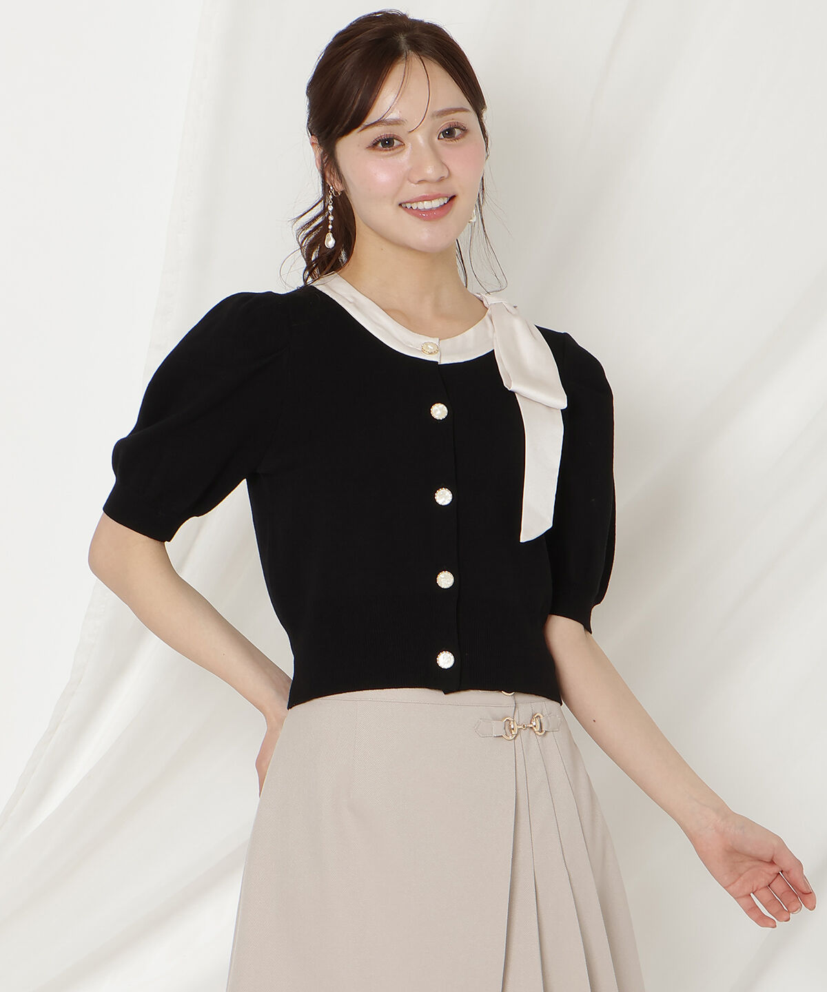 WILLSELECTION「リボンパフカーディガン」|カーディガン|ブラック