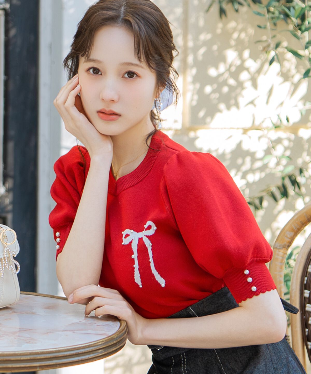 WILLSELECTION「リボンジャガードパフニット」|ニット・セーター|レッド