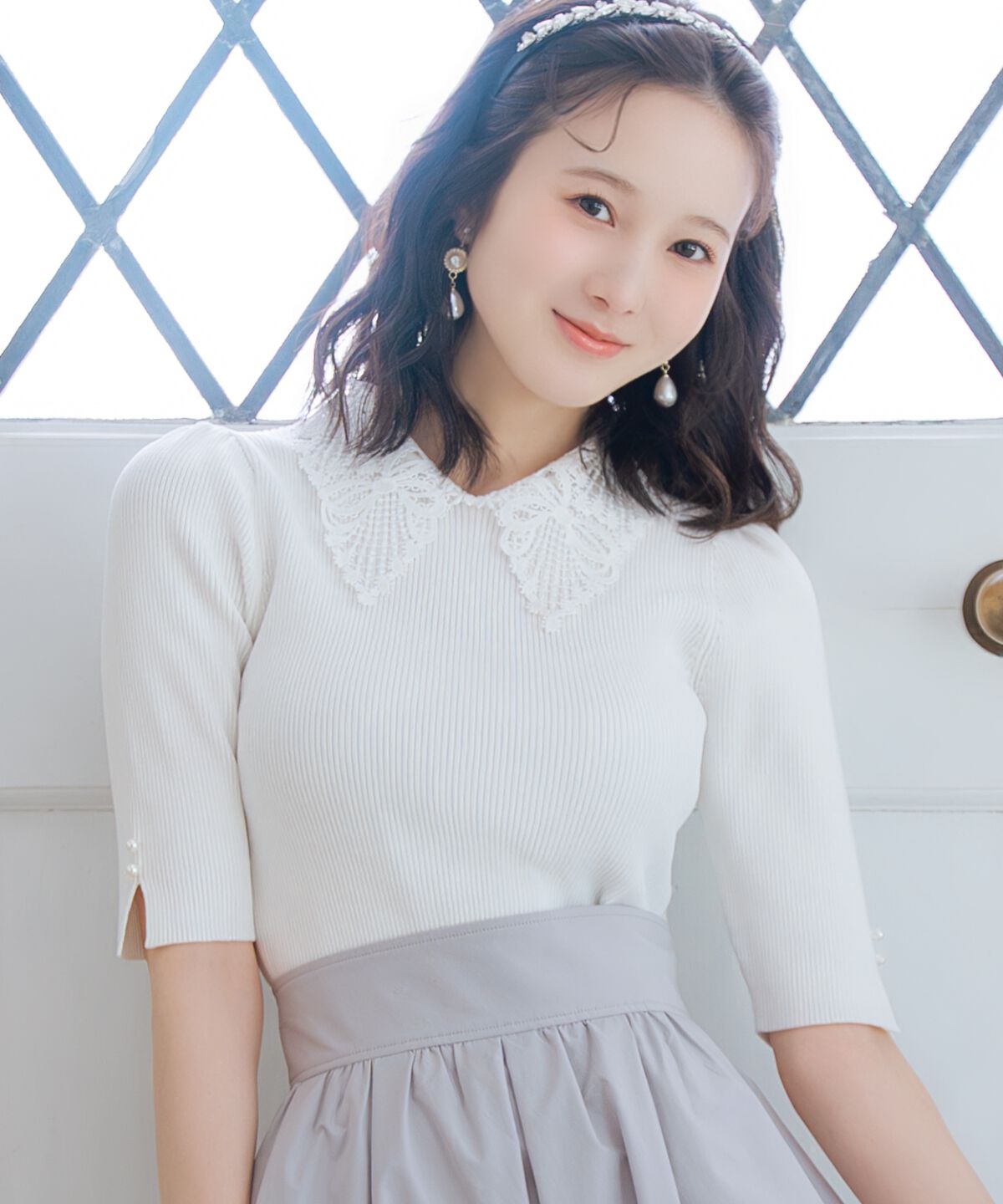 WILLSELECTION「リボンレースカラーリブニット」|ニット・セーター|オフ