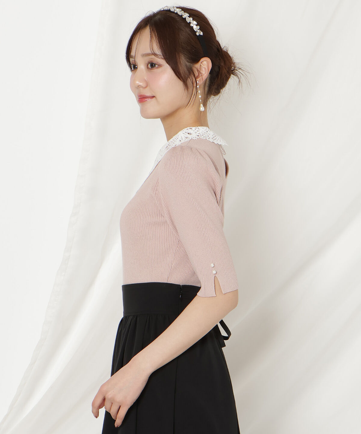 WILLSELECTION「リボンレースカラーリブニット」|ニット・セーター|