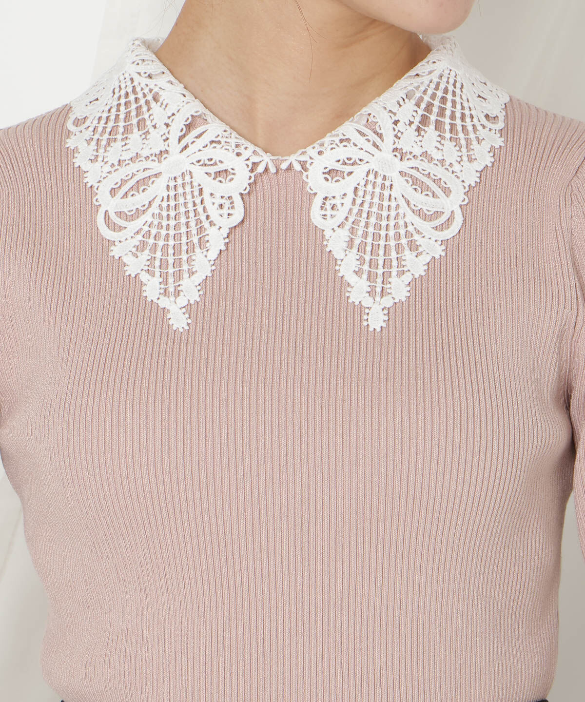 WILLSELECTION「リボンレースカラーリブニット」|ニット・セーター|