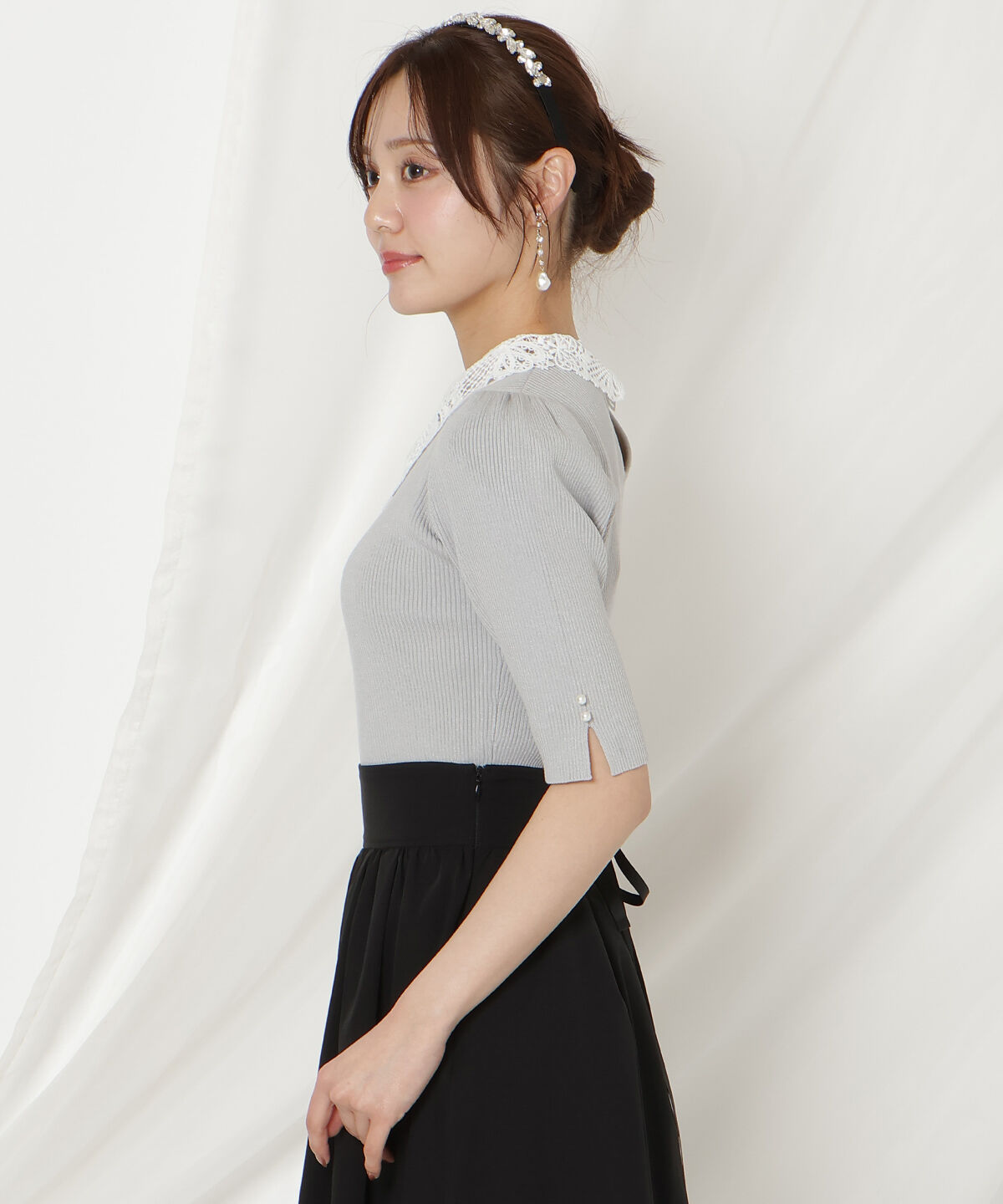 WILLSELECTION「リボンレースカラーリブニット」|ニット・セーター|