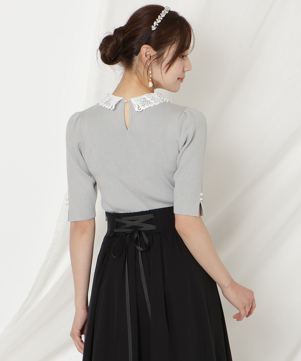 WILLSELECTION「リボンレースカラーリブニット」|ニット・セーター|