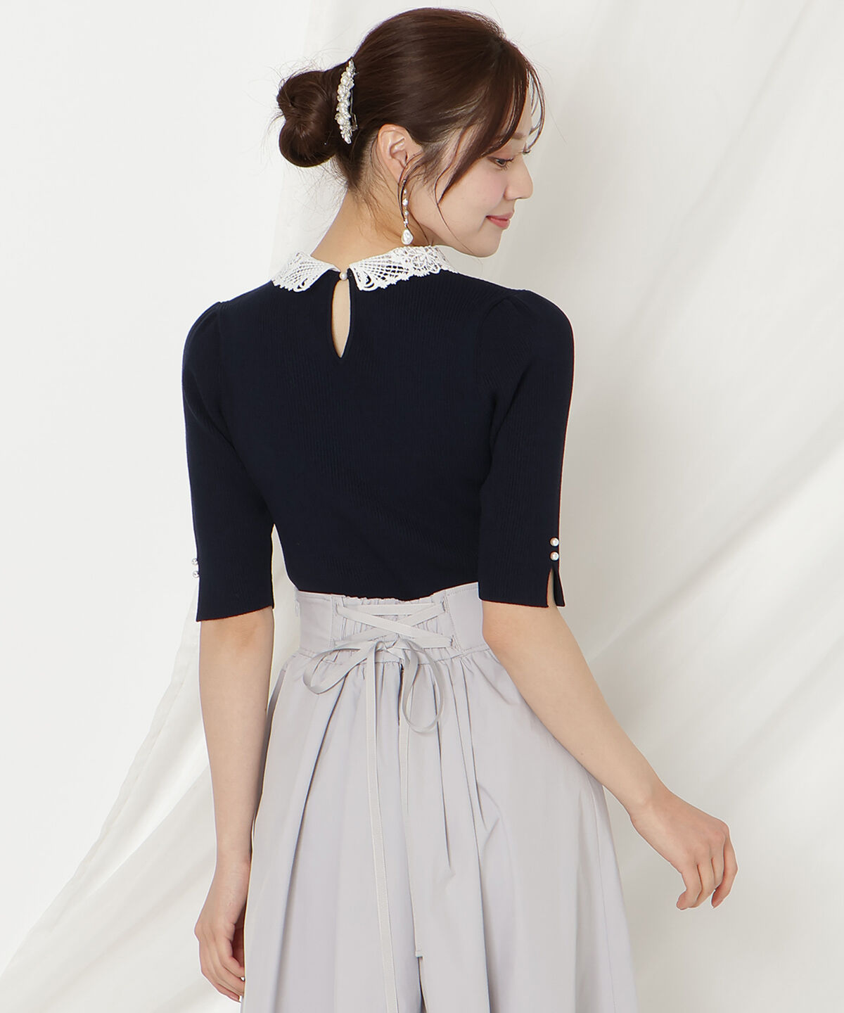 WILLSELECTION「リボンレースカラーリブニット」|ニット・セーター|