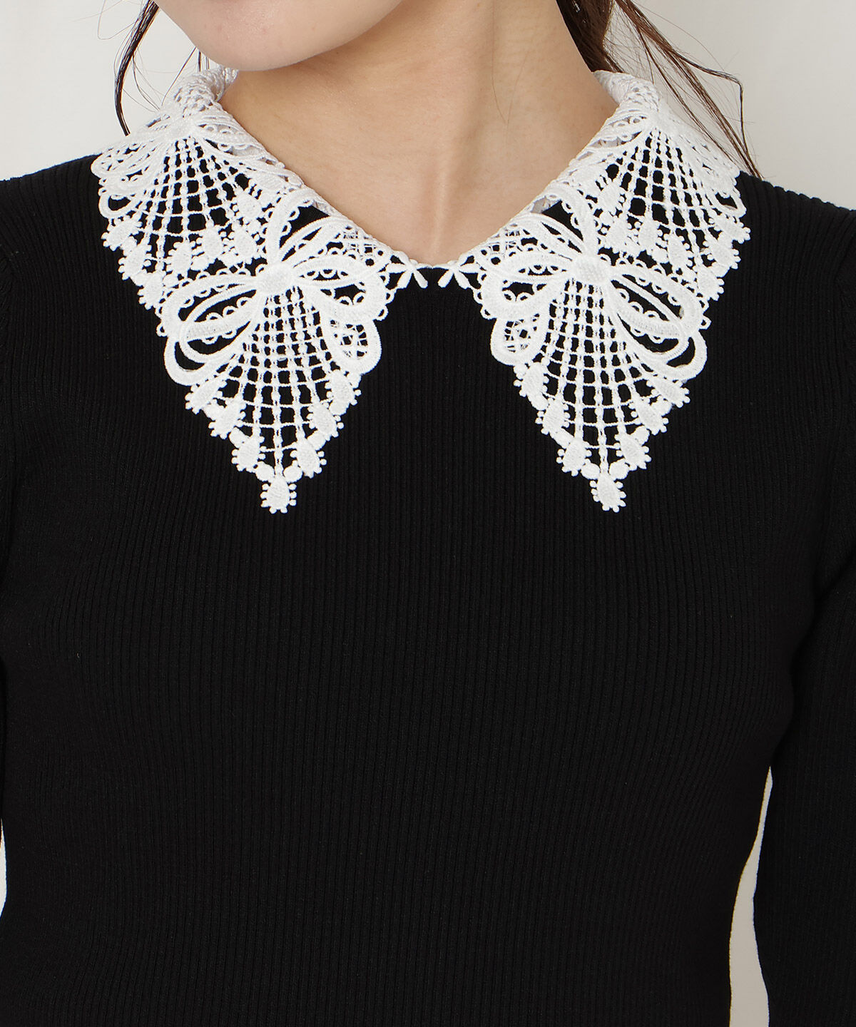 WILLSELECTION「リボンレースカラーリブニット」|ニット・セーター|