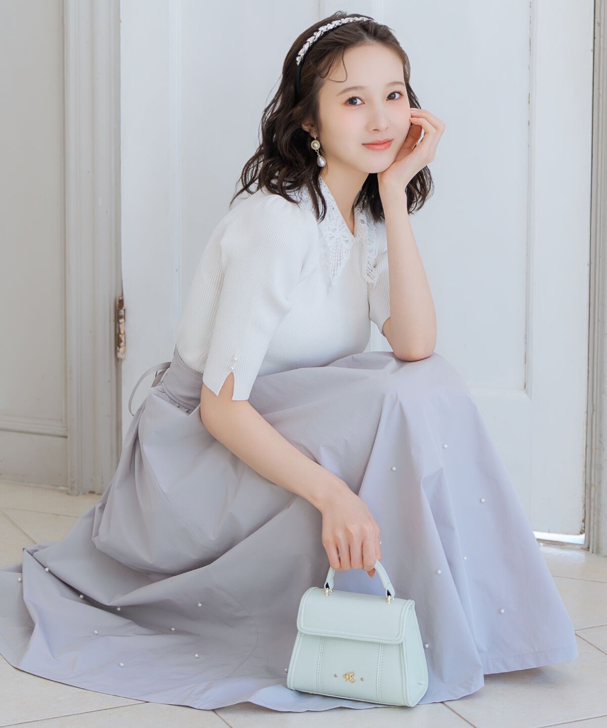 WILLSELECTION「パールタックギャザースカート」|フレア|サックス