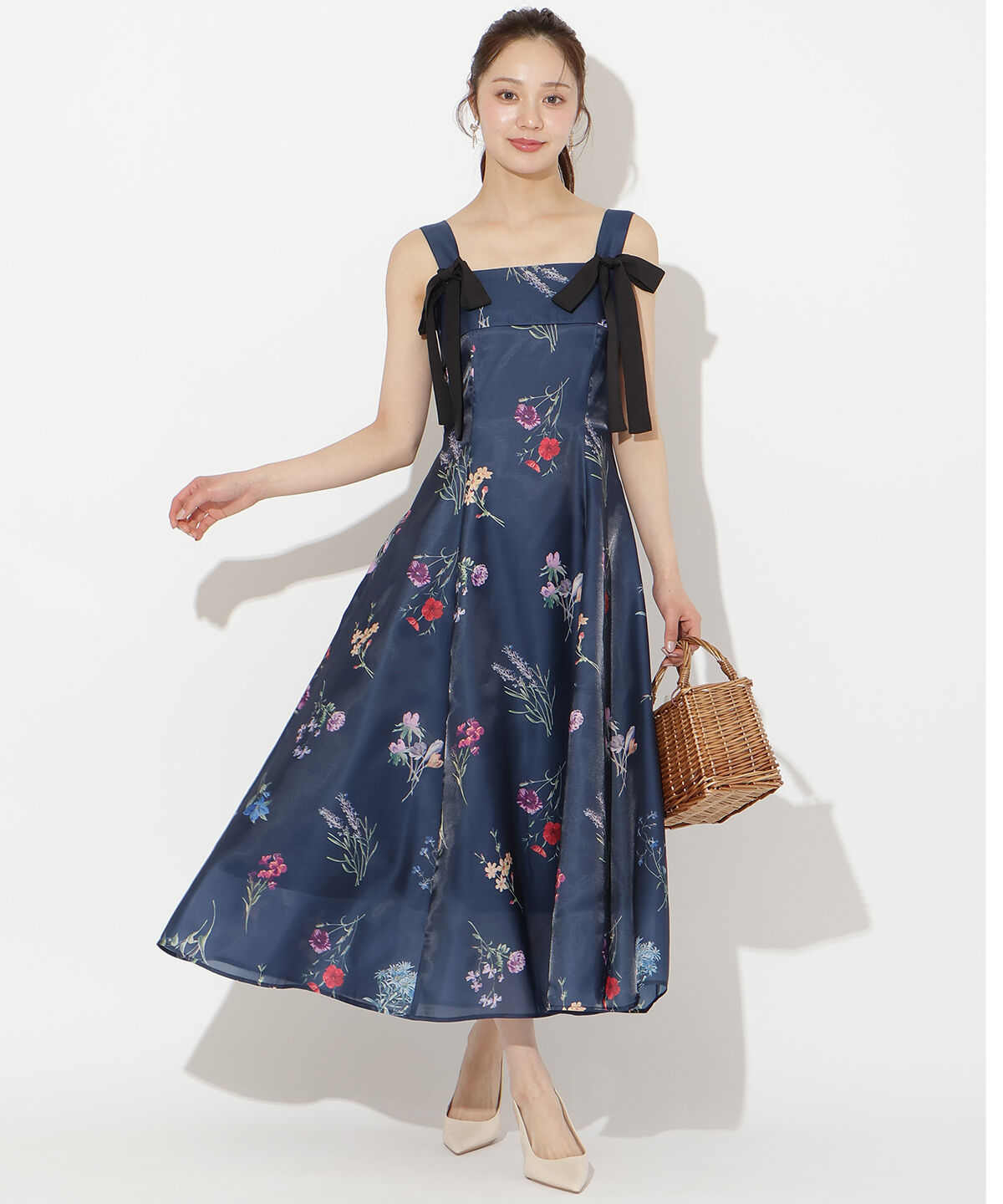 WILLSELECTION「ボタニカルフラワーシアーワンピース」|ワンピース|紺系花柄